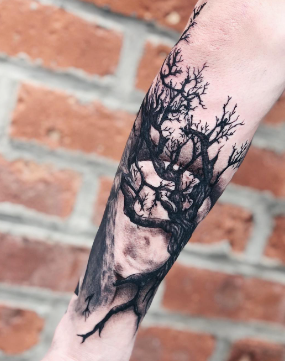 Magical Moon And Tree Of Life Yggdrasil Tattoo