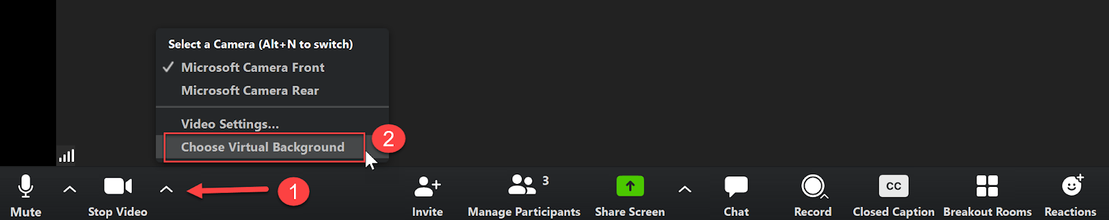 in zoom call task bar, video chevron > choose virtual background