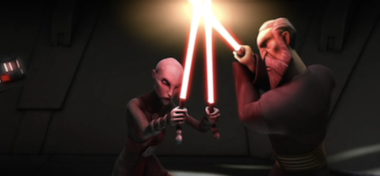 Asajj dueling with Count Dooku