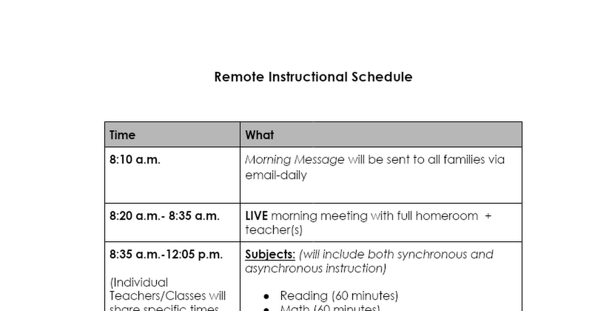 Remote Instructional Schedule
