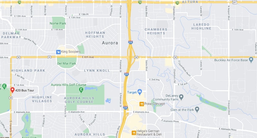 map of Aurora, CO