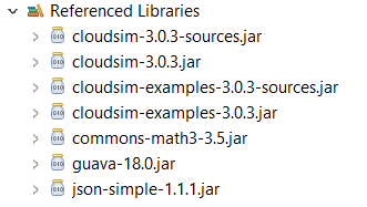Additional reference JAR libraries included in iFogsim project structure