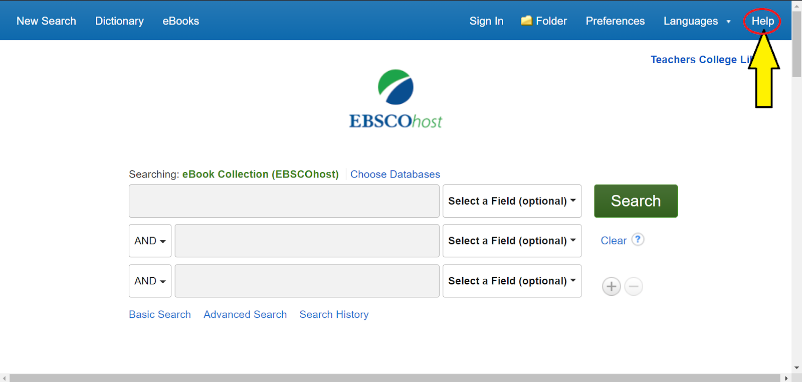 Ebook Collection EBSCOhost homepage.