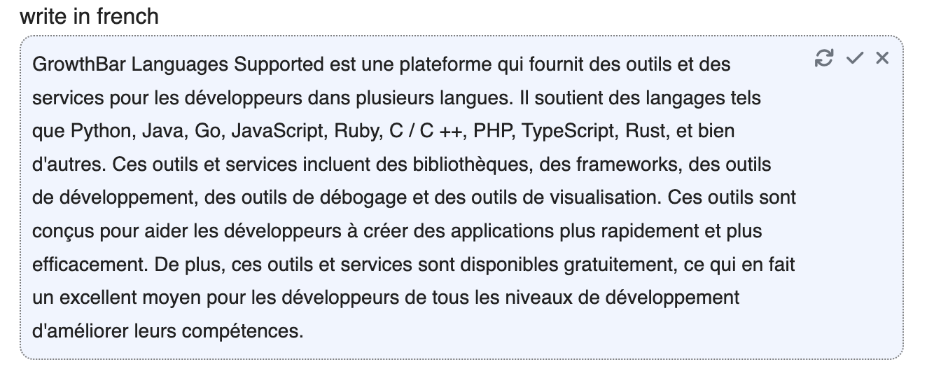 example of writing in french using growthbar