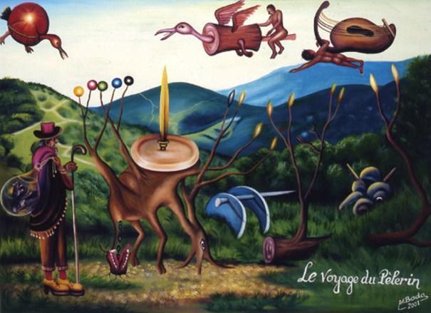 Paysage imaginaire avec une flore et une faune étranges.