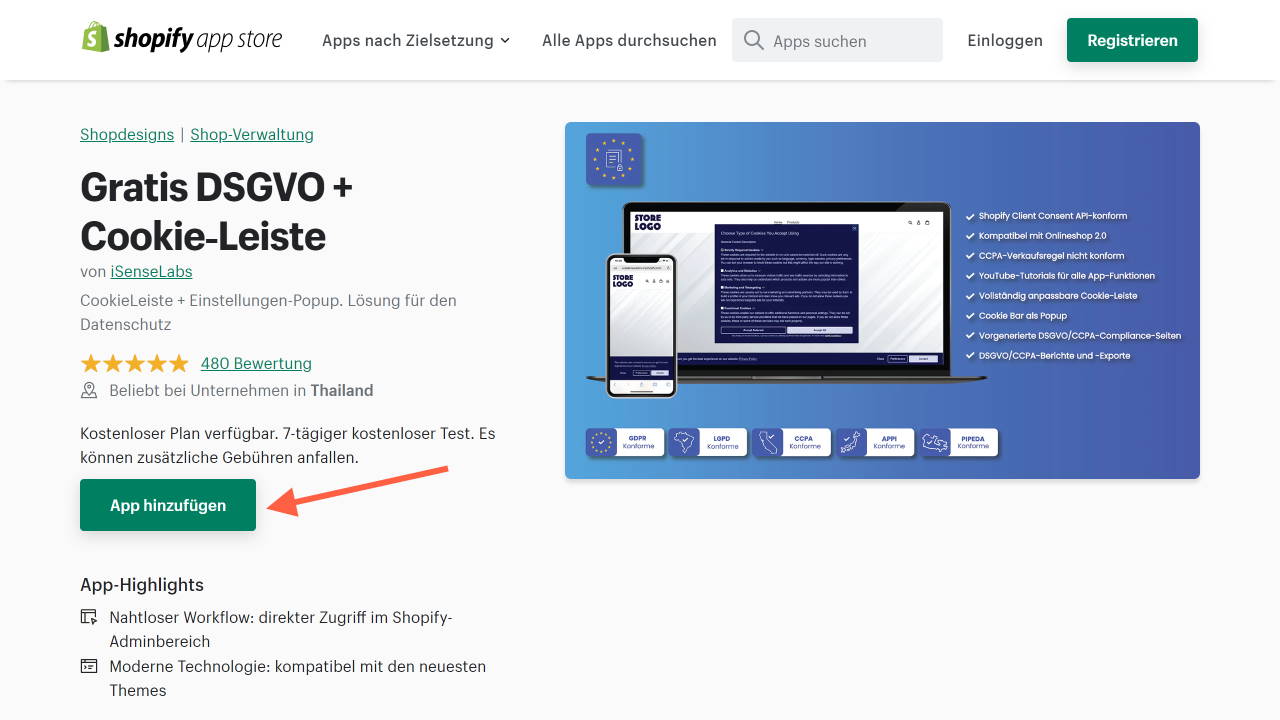 Shopify DSGVO und Cookie Banner einrichten Schritt 1