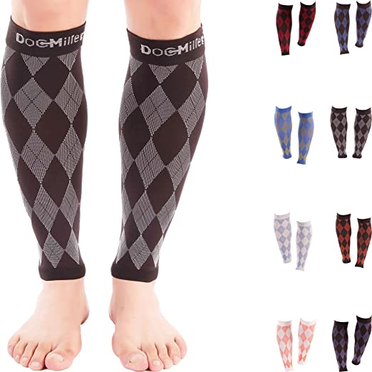 Doc Miller Calf Compression Sleeve Men & Women - 20-30mmHg Calf Sleeve - Relief from Shin Splint Leg Pain Calf Muscle Injuries - Support for Running and Everyday Use - 1 Pair - Black and Gray - X-Large