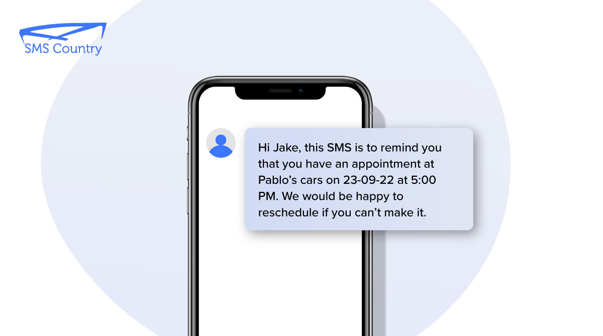 An auto dealership's Appointment reminder SMS template on SMSCountry