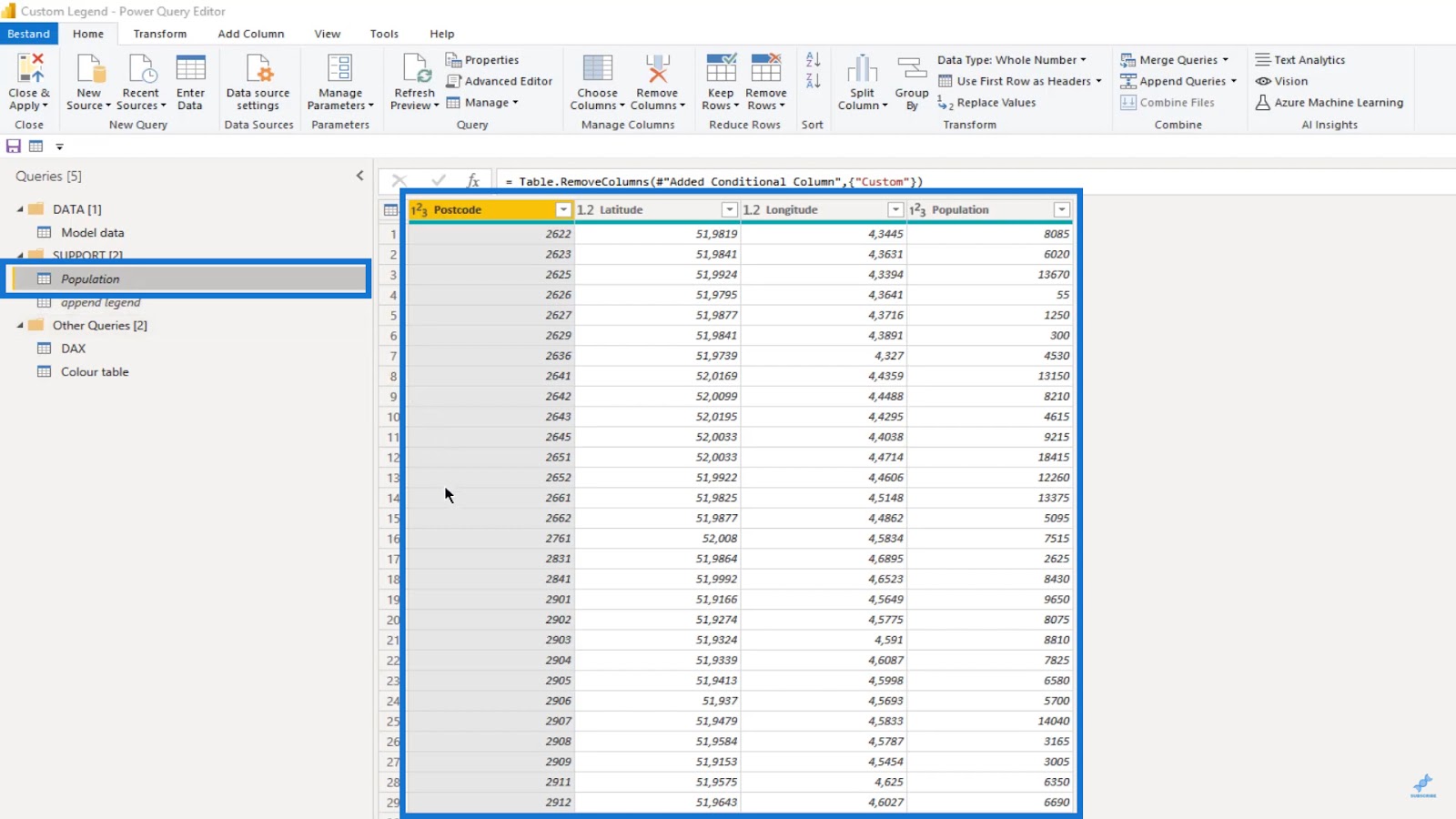 dataset for the Power BI Map Visual, custom legend power bi screenshot