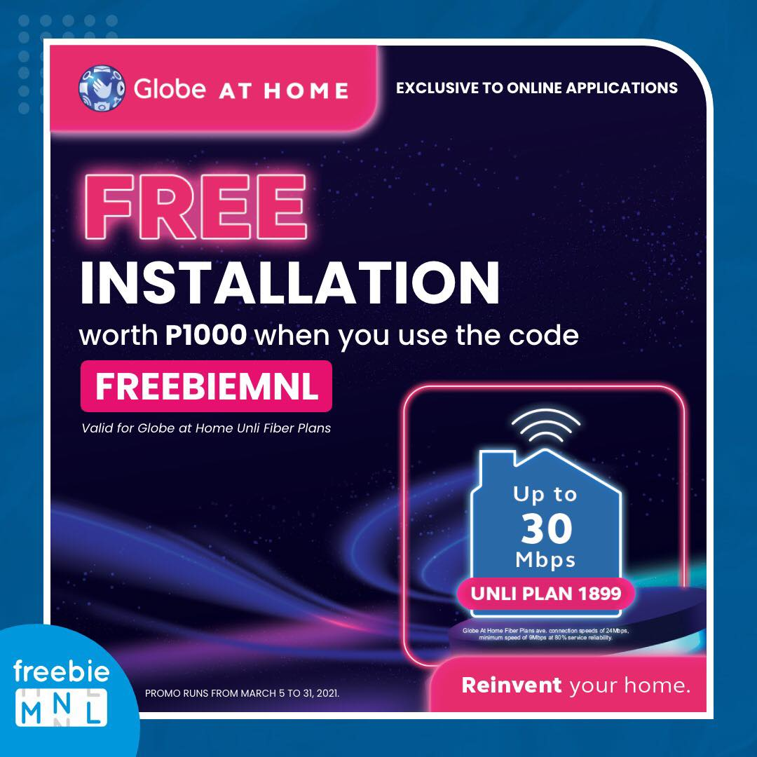 Free installation fee worth P1000 when you use our code and apply Globe at Home's unli fiber plan | fiber fiber