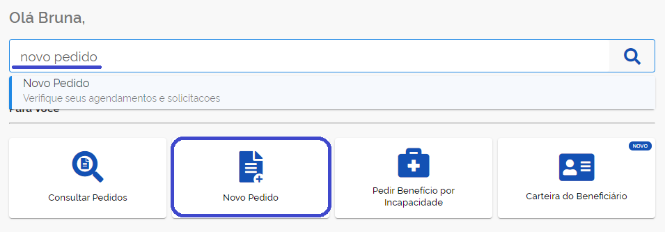 Novo pedido no Meu INSS.