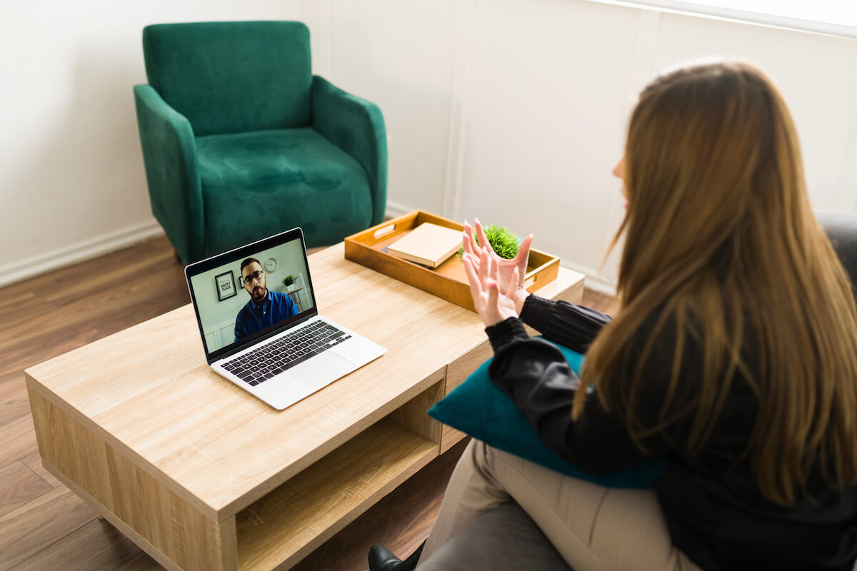 Clinical decision support software: patient having a video call with a counselor