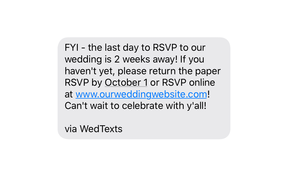 keeping track of RSVPs wedding text message reminder