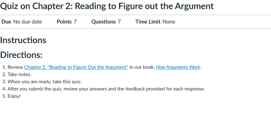 Captura de tela de parte de um exemplo de questionário no Capítulo 2 de Como os argumentos funcionam.