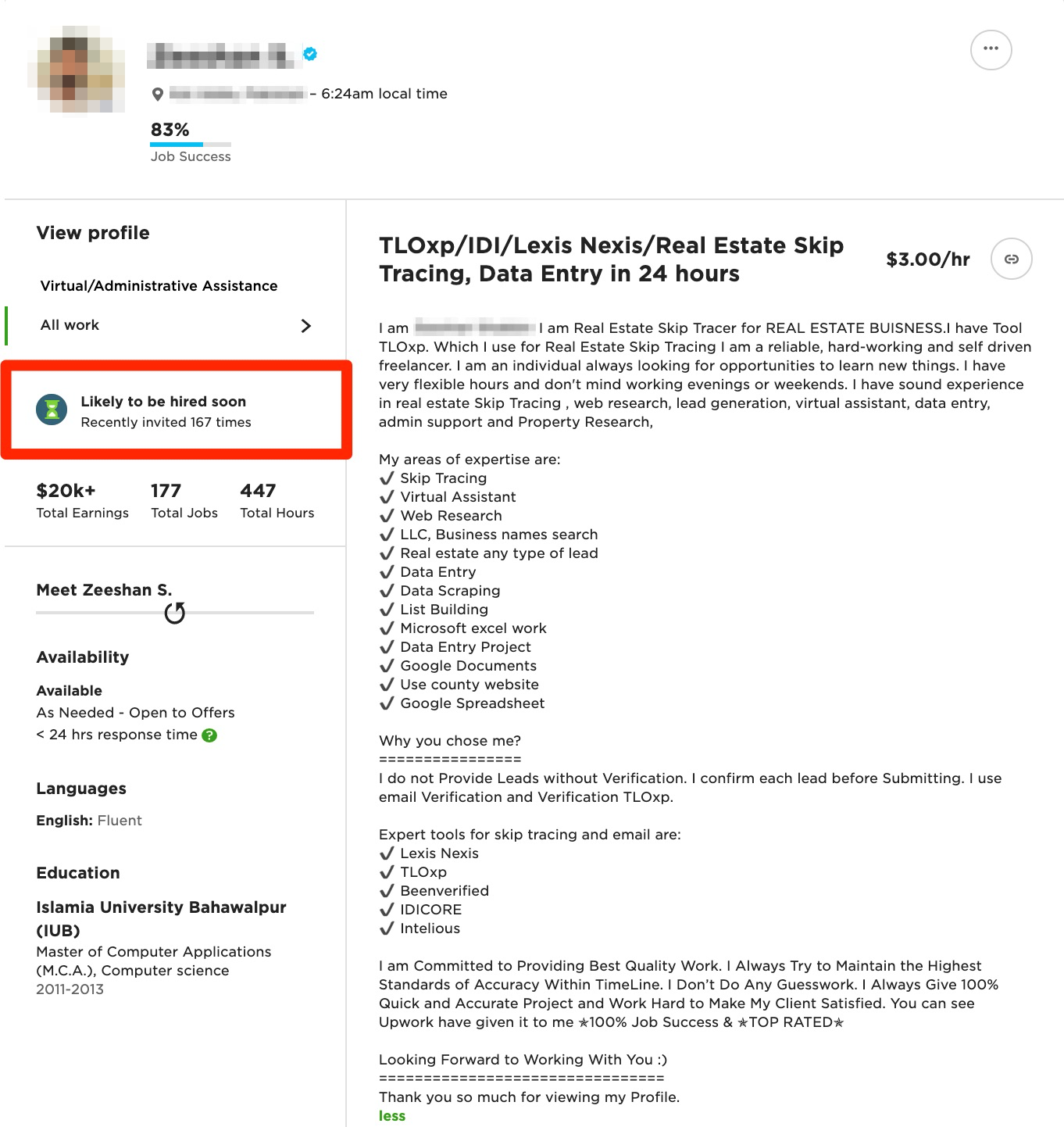 Upwork professional overview