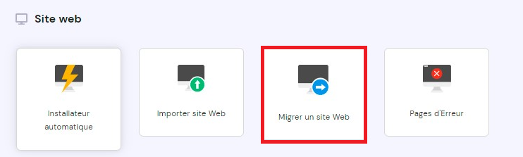 Bouton "Migrer un site Web" sous la section Site Web du hPanel