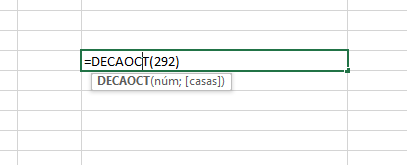 Fórmulas Excel =DECAOCT()