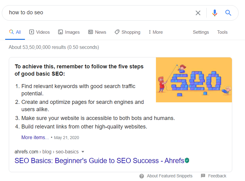number featured snippets