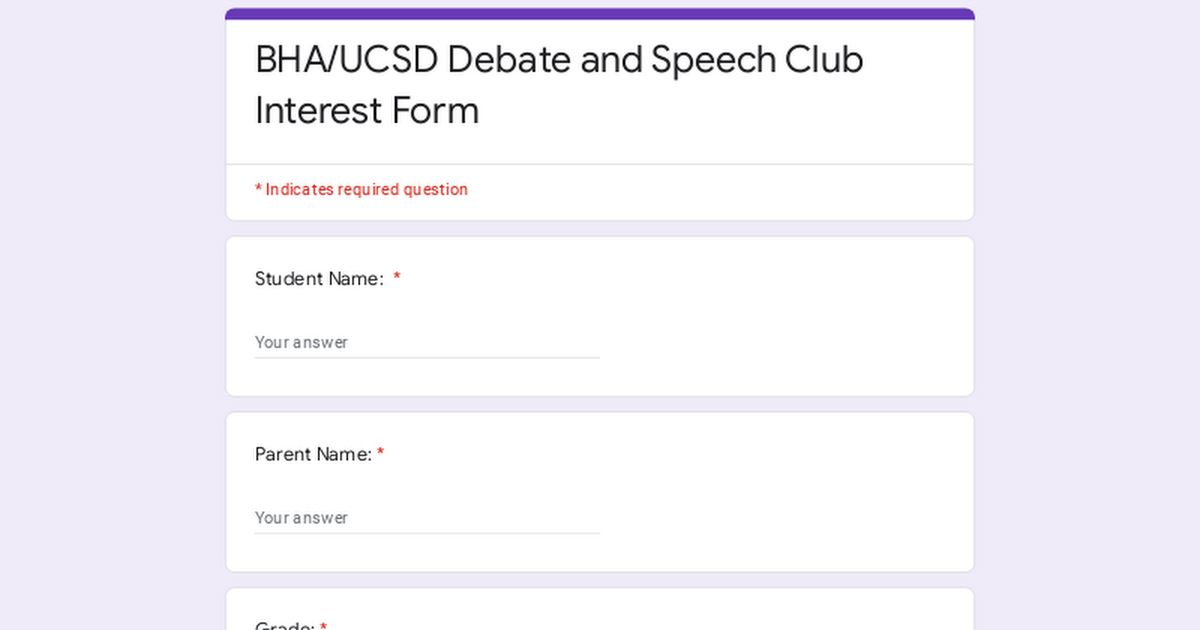 BHA/UCSD Debate and Speech Club Interest Form