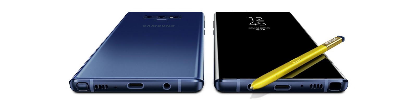 兩台Galaxy Note9一正一反，S Pen置於螢幕上
