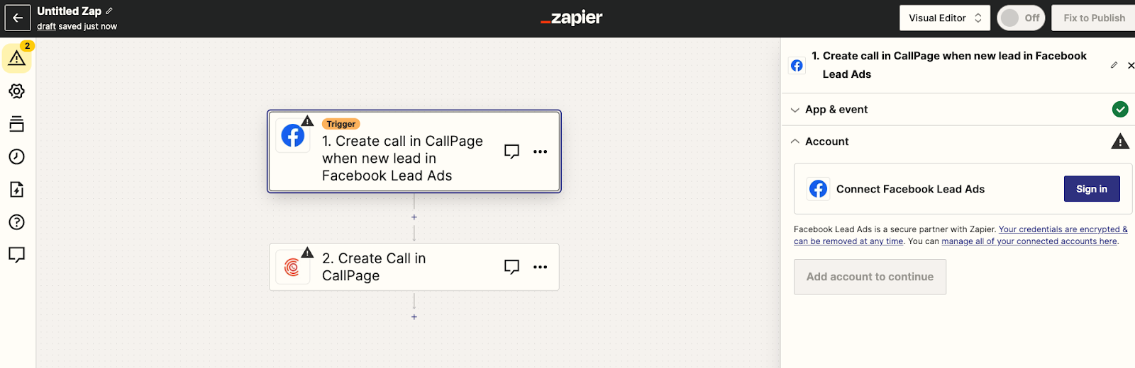 Facebook Ads and CallPage integration through Zapier