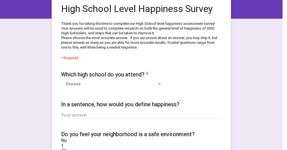 High School Level Happiness Survey