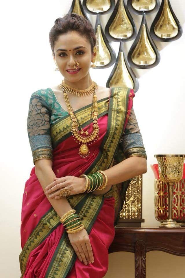 Amruta Khanvilkar | Indian bridal dress, Maharashtrian saree ...