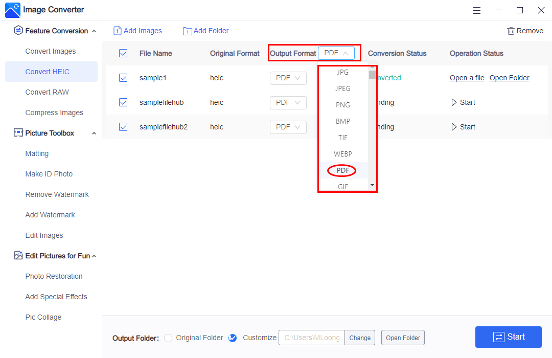 Convert HEIC to PDF
