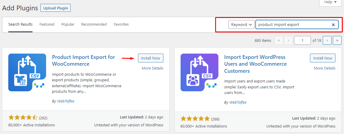 Install WooCommerce product export plugin