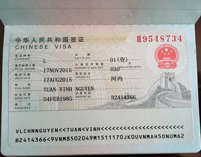Dịch vụ làm visa Trung Quốc - Loại visa Trung Quốc