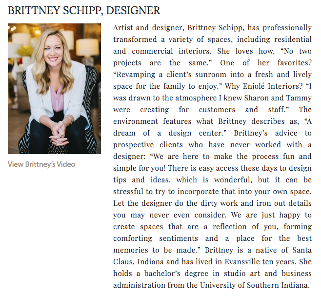 Example of an About section for an interior designer website 3