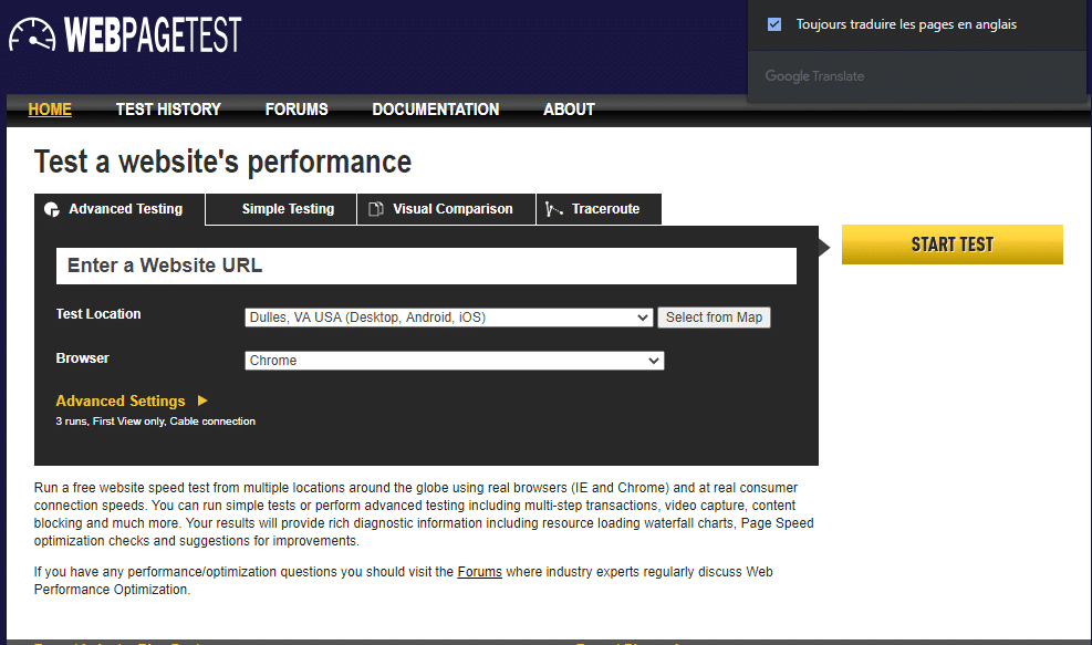 Web page test outil d analyse de la‌ ‌performance‌ ‌d un‌ ‌site‌ ‌internet‌