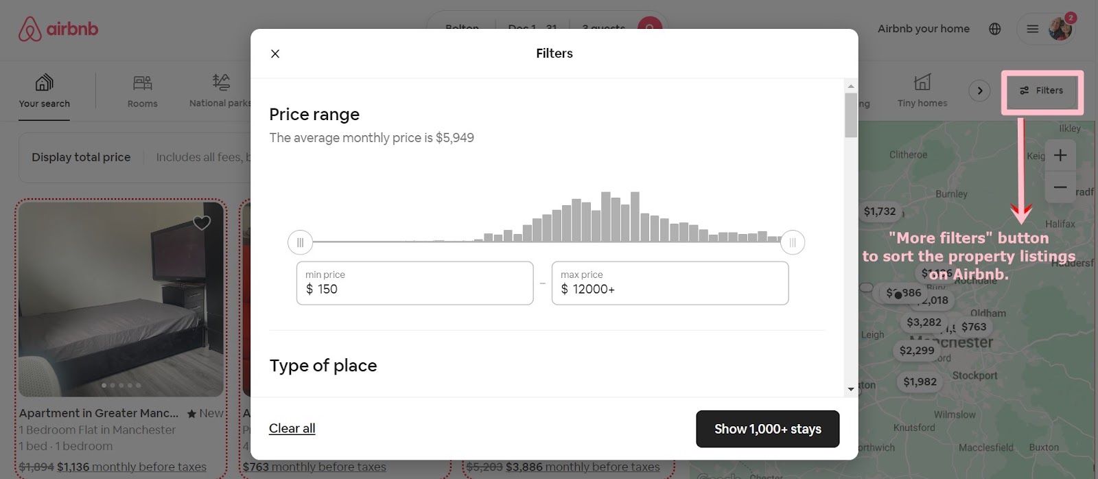 price range filter on airbnb for family travel