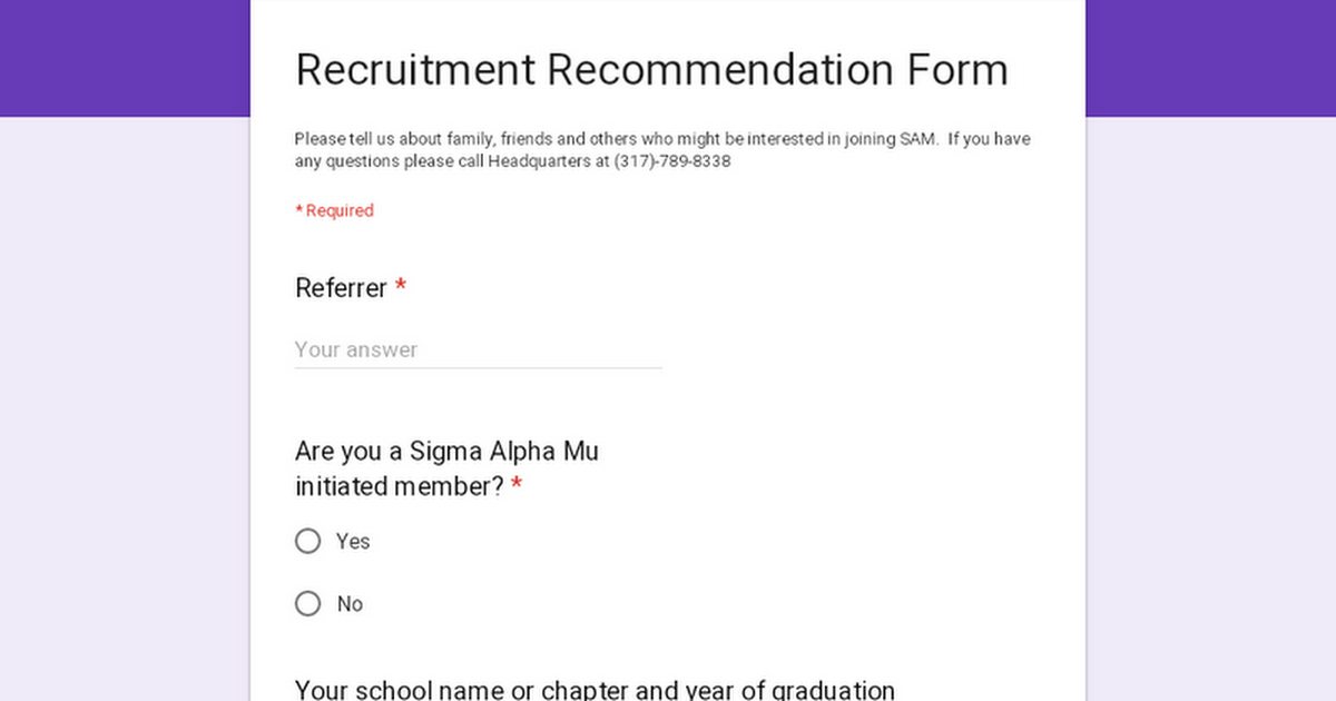 Recruitment Recommendation Form