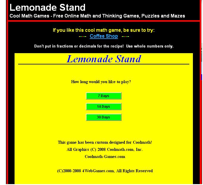 Ways for all of cool math games lemonade stand games we