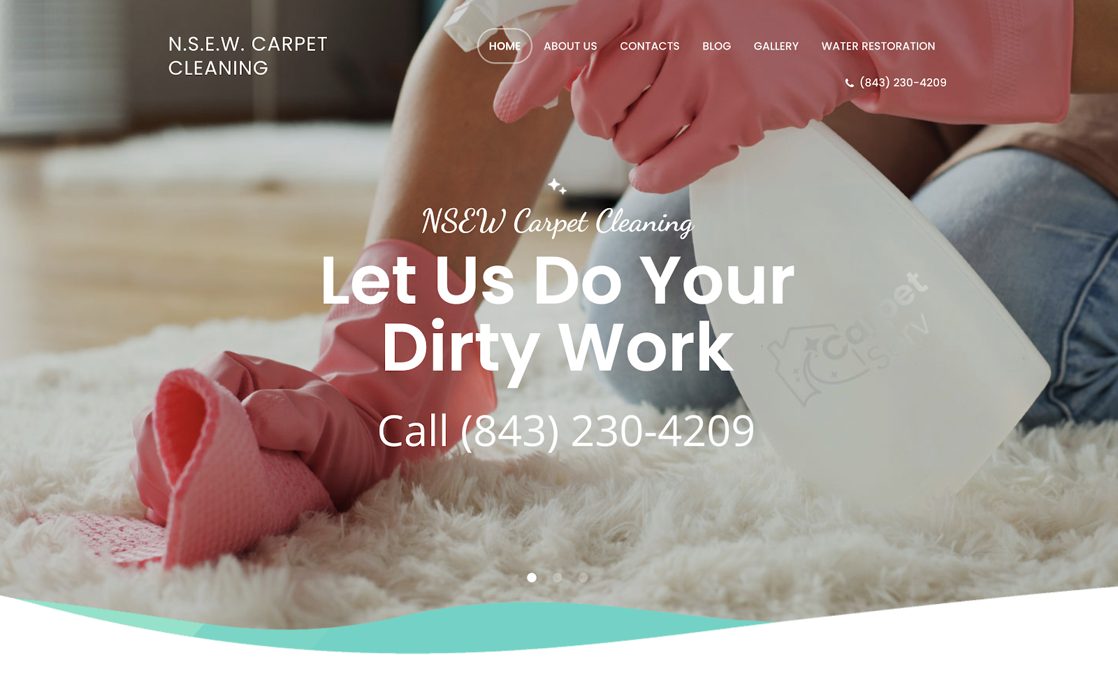 home page of NSEW Carpet Cleaning with lady cleaning a carpet