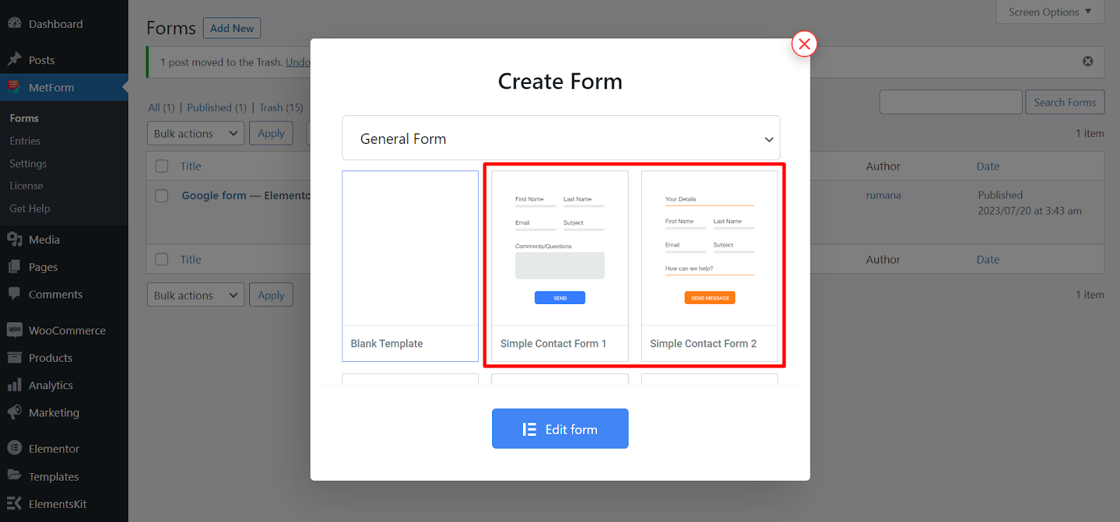 Plantillas de formulario Metform