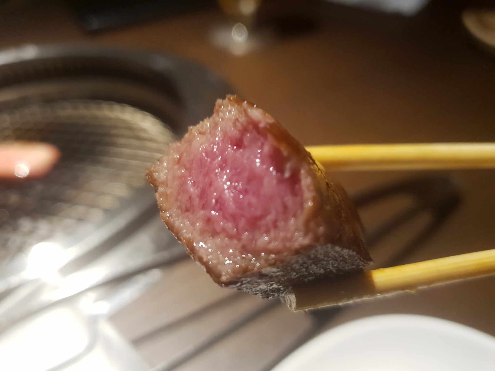 Inside of cooked thick-cut beef tongue at Gansan