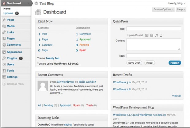 painel wordpress 3.2-beta-2