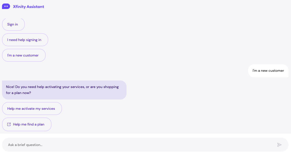 Screenshot showing an example of Xfinity Assistant.