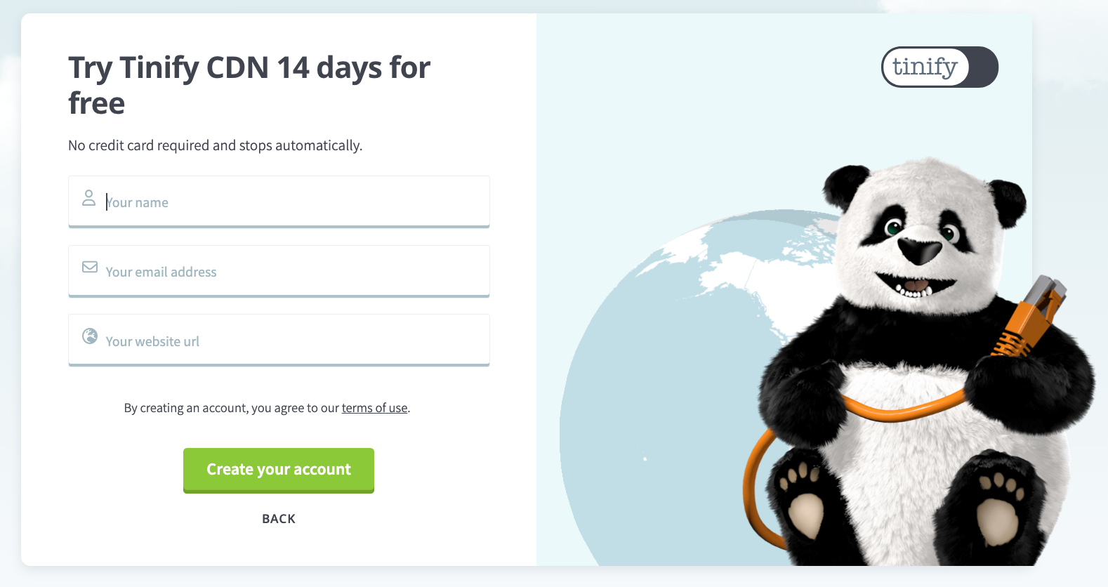 Screenshot - Try Tinify CDN 14 days for free