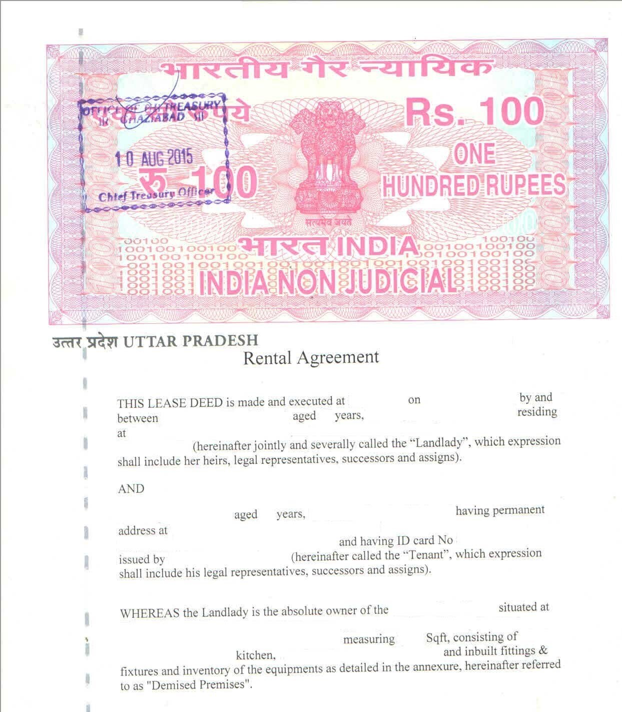 Image of the Rental Agreement Format in Stamp Paper