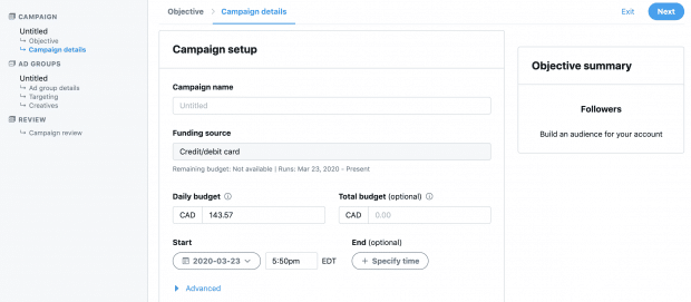 setting up your twitter ads campaign