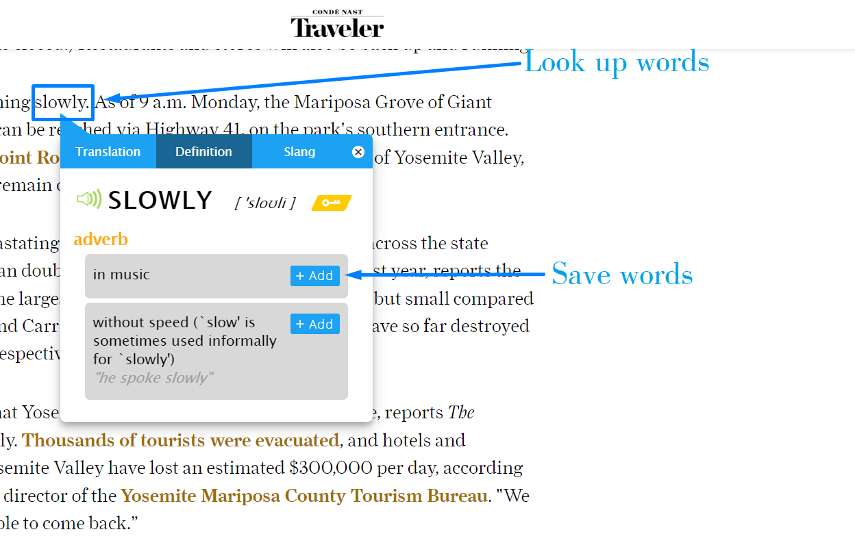 Looking up words with eJOY eXtension