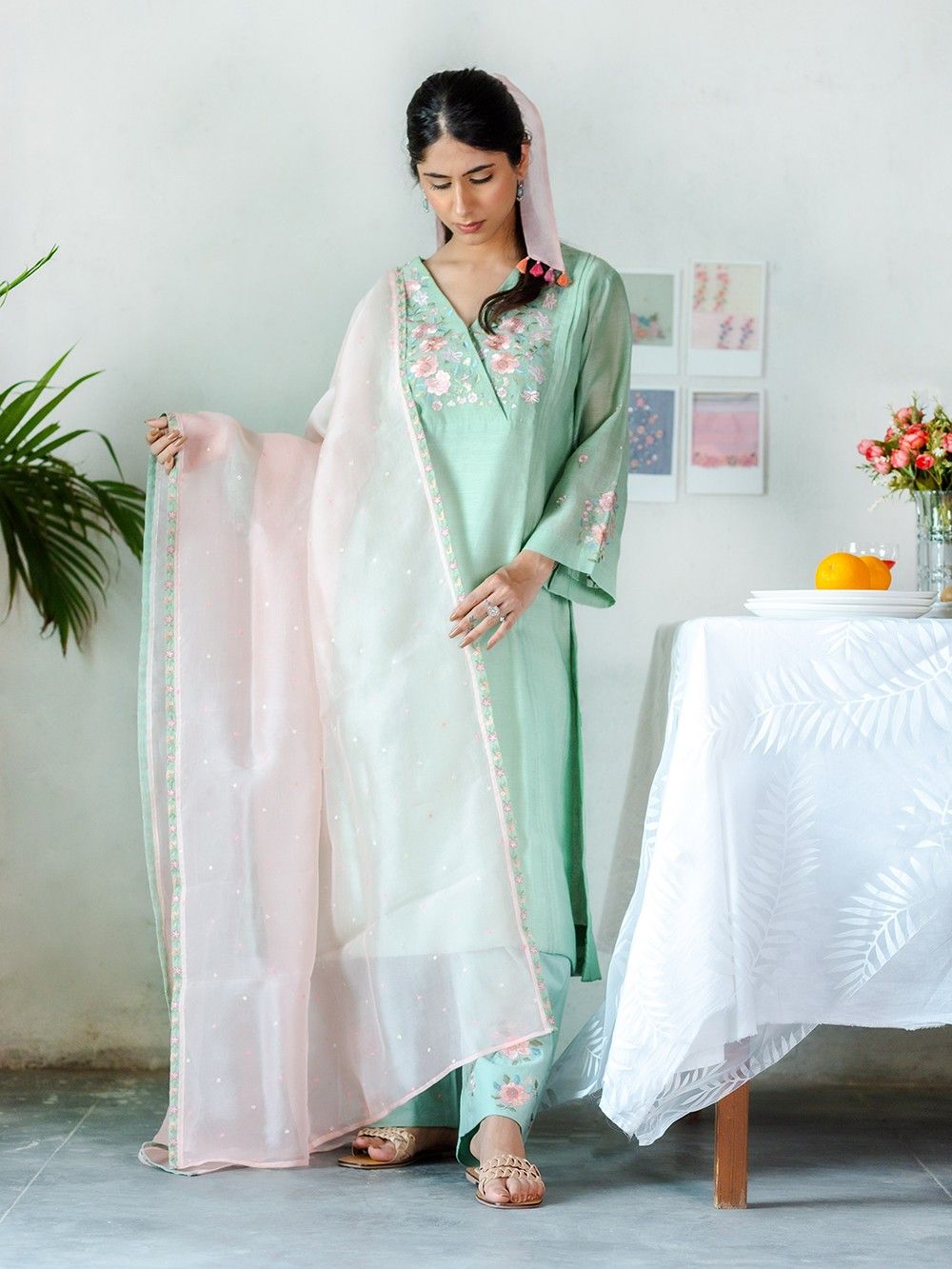 the loom - Mint Green Chanderi Kurta