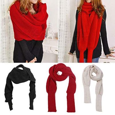 Knitted Wrap Scarf With Sleeves