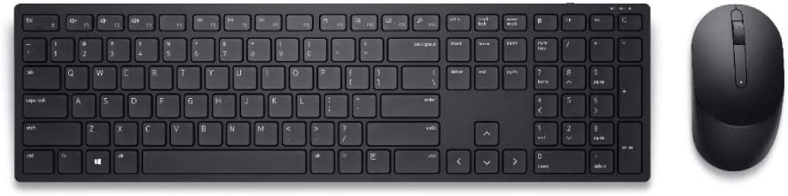 Imagem com visão elevada de um mouse e teclado na cor preta e sem fio aparente. 