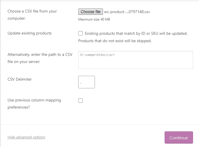 Advanced WooCommerce import options