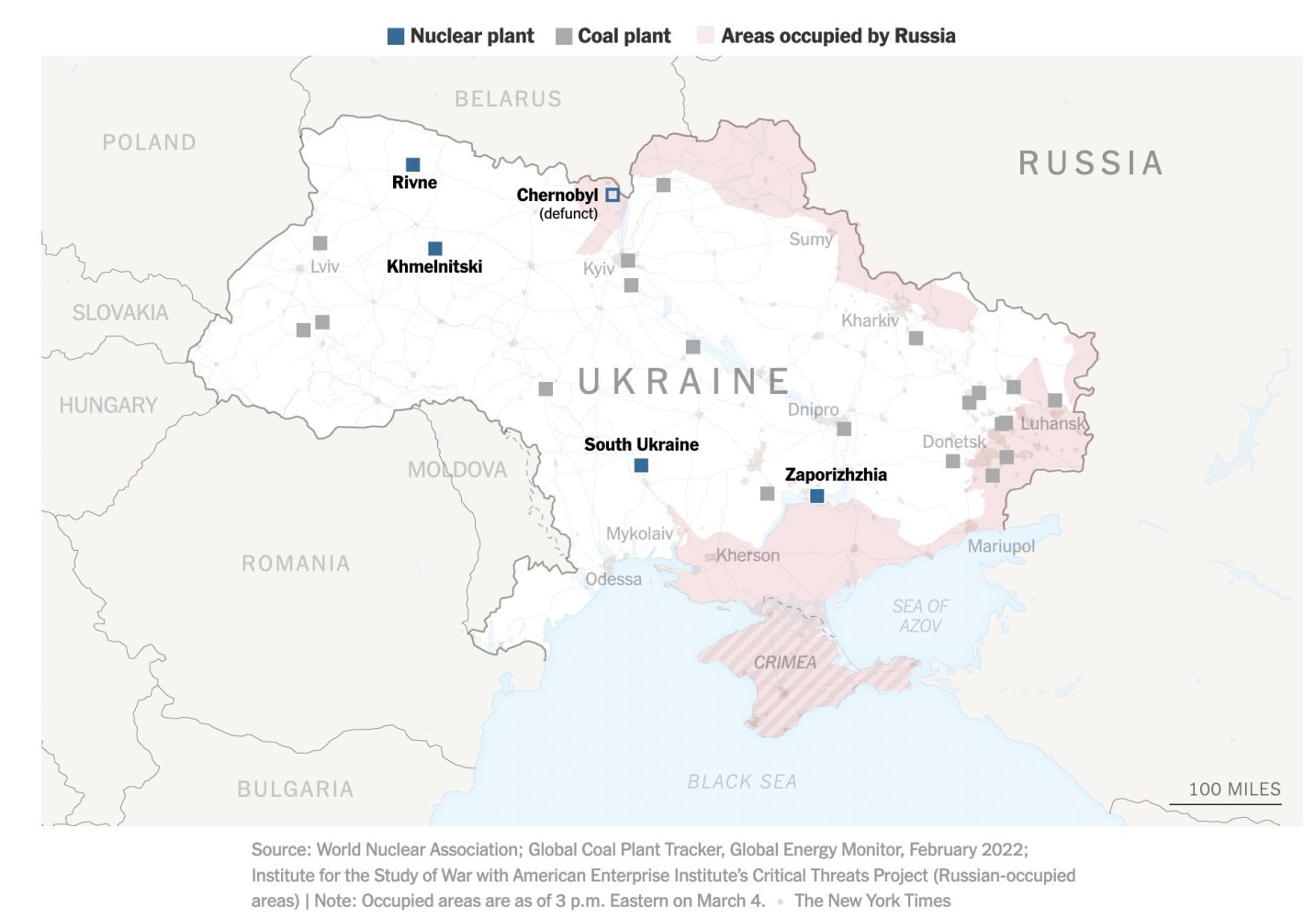 A map of Ukraine in war time from the New York Times showing the Russian invasion of Ukraine doesn't quite get it right. 