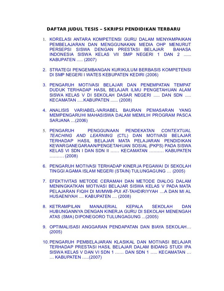 Judul Skripsi Pendidikan Bahasa Indonesia Kualitatif Ide Judul Skripsi Universitas